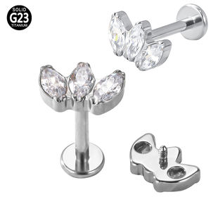 Vente en gros de piercing corporel en titane et zircon, poli, plaqué or PVD, style punk, boucle d'oreille hélice, anneau de nez à filetage interne, expédition immédiate - Product Image 5