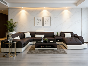 Ensemble de canapés, meubles de salon, canapé pour style royal italien européen, canapé en cuir en forme de L, fauteuil inclinable de luxe, canapé modulaire moderne - Product Image 2