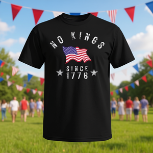 T-shirt con bandiera degli Stati Uniti No Kings Since 1776, design vintage del 4 luglio - Product Image 3
