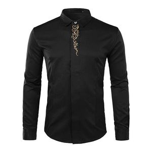 <span class=keywords><strong>Oro</strong></span> degli uomini di Ricamo Slim Fit A Maniche Lunghe Camicie Casual - Product Image 3