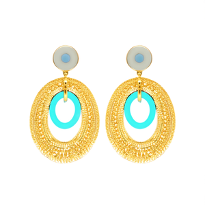 Pendientes de Moda con Baño de Oro PVD, Acero Inoxidable 316L, Resistentes y Sostenibles, Forma Ovalada con Acento de Turquesa - Product Image 2