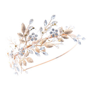 विंटेज राल फूलों की शादी हेडबैंड मुकुट मिश्र धातु पत्ती दुल्हन बालों के सामान प्रोम पार्टी शादी के हेयरबैंड - Product Image 6