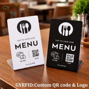 ขาตั้งโต๊ะ PVC แบบกำหนดเองสำหรับขายส่ง พร้อม <span class=keywords><strong>QR</strong></span> Code สำหรับรีวิว Google, ขาตั้ง NFC สำหรับร้านอาหาร, ขาตั้งเมนู NFC สั่งอาหารออนไลน์ - Product Image 1