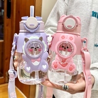 Jolies Bouteilles d'Eau Portable en Plastique pour Enfants, Réutilisables, avec Paille, Motif Dessin Animé