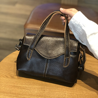Tas Boston Vintage Logo Kustom Kulit Sapi Lapisan Atas untuk Wanita, Tas Selempang untuk Kerja, Bepergian, Belanja, dan Aktivitas Sehari-hari