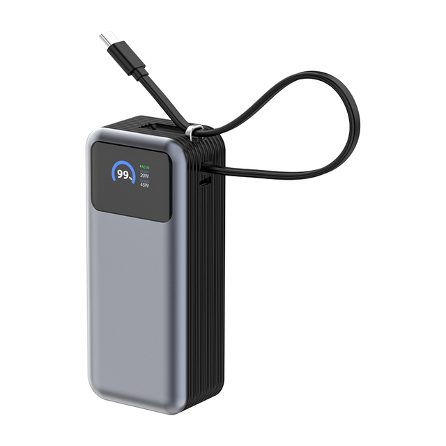 2025 Portable Power Bank 10000mAh Capacity 65W Output GaN Charger Built-in Cable Mobile Power Supply Durable Aluminum Alloy