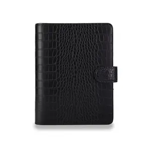Wholesale Custom logo black Alligator Pattern Vegan Leather loose leaf diary agenda a5 6 ring binder planner