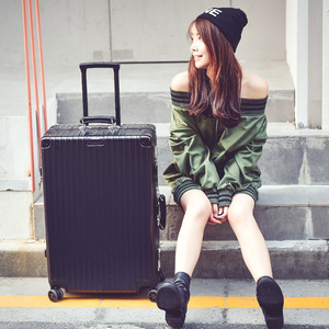 Unisex Aluminum Frame Trolley Case 4 Wheel Lockable Solid Color Large Capacity Carry On <b>Suitcase</b> For Long Distance Travel - Product Image 2