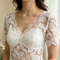 Tissu en dentelle guipure blanche brodée de feuilles florales, dentelle chimique à bord festonné pour robe de mariée, robe de mariée, couture DIY
