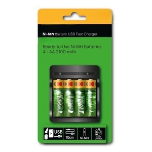 Cargador de pilas USB para AA 4x2100mAh, ideal para recargar baterías y dispositivos electrónicos de forma eficiente. - Product Image 1