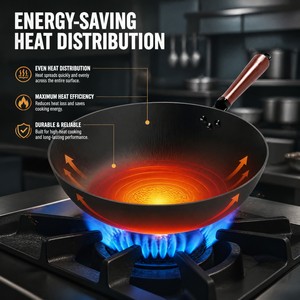Industrial Grade Chinese Iron Wok Wide Mouth Ring Texture Non Stick Finish High Thermal Efficiency Stir Fry Cookware - Product Image 3