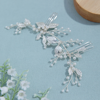 Peigne à cheveux de mariée 100 % fait main en feuille d'argent, double peigne personnalisé, coiffe de mariage, OEM/ODM, diadèmes en perles et cristaux, logo personnalisé