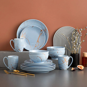 Juego de Vajilla de Lujo, Color Azul Claro con Líneas Doradas, Material de Porcelana Sostenible, Seguro, Incluye Tazas para Bodas y Restaurantes - Product Image 5