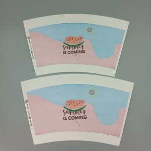 พัดกระดาษเคลือบ PE กันน้ำ พิมพ์ลายโลโก้ สำหรับแก้วกาแฟแบบใช้แล้วทิ้ง - Product Image 3