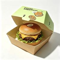 Boîte à hamburger carrée jetable en kraft pour emporter, OEM, restauration rapide, impression quadricolore, écologique, biodégradable, recyclable, papier artistique