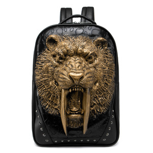 Men's <b>Backpack</b> PU Leather Leopard Head Design Large Capacity <b>15</b>-<b>Inch</b> <b>Laptop</b> Bag Everyday Use - Product Image 1