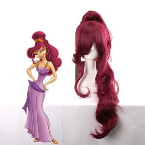 Peluca de Anime de Hércules, Peluca de Princesa Megara, Cosplay, Cabello Sintético, 90 cm de Largo, Ondulado, Color Rojo Vino Oscuro, Encaje Francés, Resistente al Calor, 1 Pieza - Product Image 2