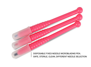 Pluma manual desechable 18U de plástico rosa para microblading, mango para tatuaje de cejas para maquillaje semipermanente - Product Image 2