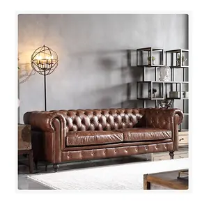 luxury traditional classic antique retro claret leather chesterfield living room sofa couch with buttons