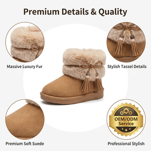 Bottes d'hiver pour bébé style bohème tendance, avec col en fausse fourrure, chaussures <span class=keywords><strong>de</strong></span> <span class=keywords><strong>neige</strong></span> pour tout-petits avec pompons et perles, confortables et chaudes pour enfants - Product Image 2