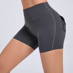 Femmes taille haute pêche hanche outillage Shorts serrés séchage rapide bouton élastique pantalons de <span class=keywords><strong>Yoga</strong></span> pour la course à pied Fitness motif solide-8019 - Product Image 3