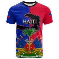 T-shirt à manches courtes avec drapeau haïtien en polyester, impression personnalisée, vente chaude, pour hommes et femmes