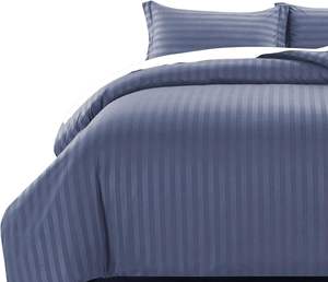 <span class=keywords><strong>Copripiumino</strong></span> doppio <span class=keywords><strong>blu</strong></span> scuro Set di qualità Hotel strisce raso biancheria da letto letto <span class=keywords><strong>matrimoniale</strong></span> con 2 federe - Product Image 2