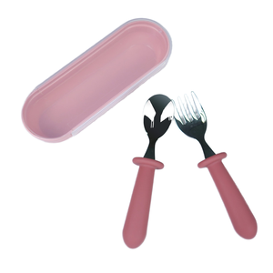 Ensemble de repas d'entraînement pour bébé <span class=keywords><strong>Fourchette</strong></span> et cuillère en acier inoxydable avec poignée en silicone pour les tout-petits - Product Image 1