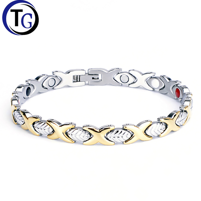 Magnetic Bracelet for Men Women Leaf Bio Magnetic Energy Bracelet Germanium Negative Ions Cuff Bracelet Bangle