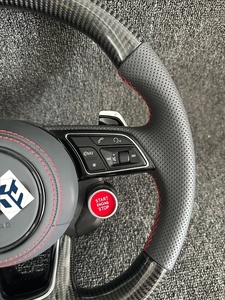 Volante Deportivo de Fibra de Carbono y Cuero Real de Alta Gama, Nuevo Estilo Pro para <span class=keywords><strong>AUDI</strong></span> RS7 RS3 RS4 RS5 RS6 S8 Q3 <span class=keywords><strong>Q5</strong></span> A4 A5 - Product Image 3