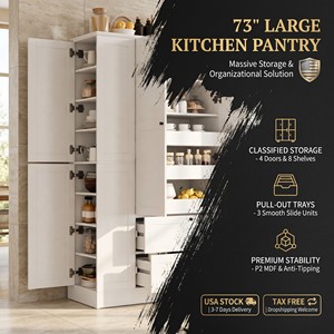 [ABD Stokları] Ücretsiz Kargo 73,6 inç Yüksekliğinde Çiftlik Evi Tarzı Mutfak Kiler Dolabı ve Yan Dolaplar Yurtiçi ABD Kargo Ücreti Minimum Sipariş Adedi 1 - Product Image 2