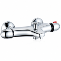 Robinet thermostatique mural pour douche et bain, corps en laiton, finition chromée, commande de température à double poignée