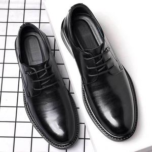 Zapatos Oxford de Negocios de Alta Calidad, Negros, de Cuero Liso, con Cordones, Diseño Cuadrado, con Parches, Suela de Goma Antideslizante, Ligeros y Transpirables - Product Image 5