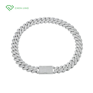 Cadena <span class=keywords><strong>Cubana</strong></span> de Oro Sólido Real de 10K, 14K, 18K con Diamantes de Laboratorio Redondos HPHT, Collar de Eslabones Cubanos con Diamantes Cultivados en Laboratorio de Corte Redondo - Product Image 4
