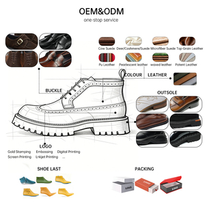 OEM Custom Men's Lace-up High-top Boots Thick Sole Waterproof Shock Resistant <b>Patent</b> Glossy Cowhide Comfort Trendy <b>Brogue</b> - Product Image 4
