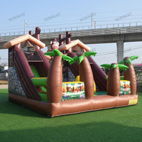 Toboggan gonflable avec château gonflable sur le thème de la jungle, parcours d'obstacles gonflable commercial pour location de fêtes en extérieur