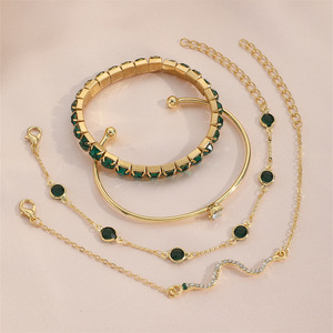 Set di 5 Bracciali da <span class=keywords><strong>Donna</strong></span> con Diamanti Verdi, Motivi a <span class=keywords><strong>Serpente</strong></span>, Cuore e Geometrici, Set di 4 Bracciali Elastici in Lega, <span class=keywords><strong>Bracciale</strong></span> a Polsino Regalo - Product Image 6