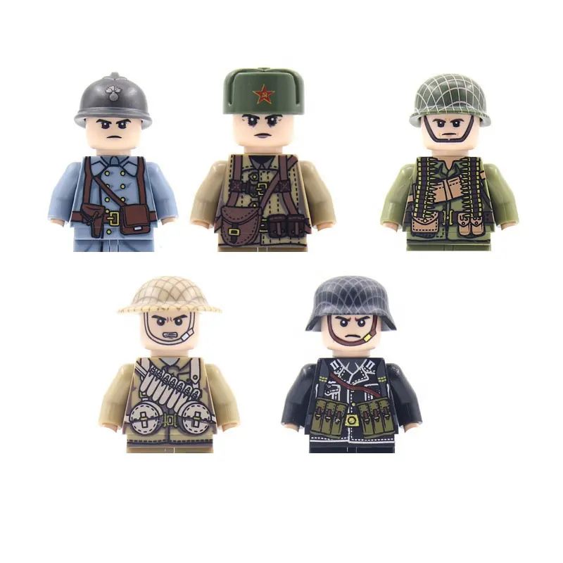 2024 미니 최신 MOC WW2 소련 독일과 미국 군인 공격 군사 무기 빌딩 블록 캐릭터 장난감