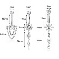 VIEN ZPO-223 G23 Piercing de nombril en titane avec fleur en zircon cubique, finition polie, bijou de corps en zircon en forme de goutte d'eau