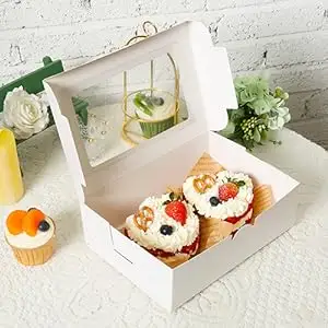 Boîte pliée, boîte d'emballage alimentaire à clapet avec fenêtre, boîte à cupcakes de boulangerie personnalisée, boîte en papier alimentaire pour pâtisseries, biscuits et beignets