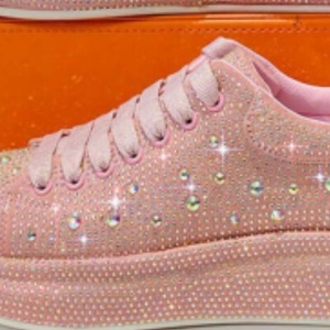 Pink Sequined Platform <b>Sneakers</b> Round Toe Lace-up Fashion Trend All Seasons Rubber Outsole EVA Midsole - Product Image 2