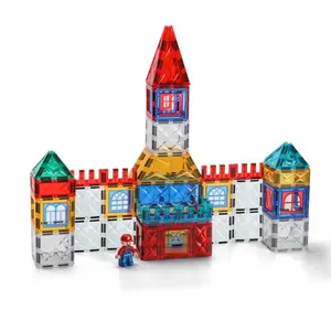 Conjunto de brinquedos educativos de azulejos magnéticos Mario Castle, brinquedo colorido criativo de 100 peças para crianças