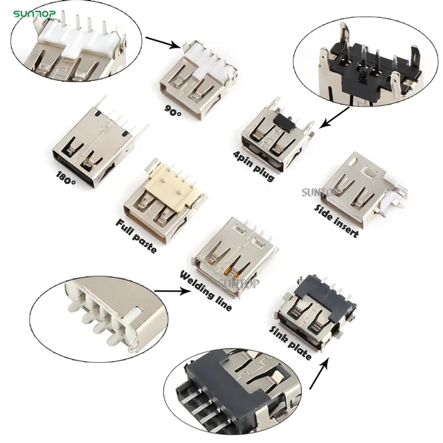 SUNTOP usb smt 3.0 flat female connector a type 3.0 female connector usb conector de carga type-a USB 2.0 female connector