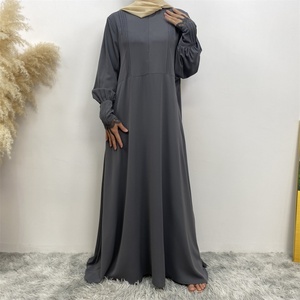 6693# Eid Simple but Luxurious Closed <b>Abaya</b> With Premium Lace Ribbon Long Sleeve Summer Dresses for Breastfeeding Mother 6 Color - Product Image 5