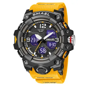 Smael 8008 Top 10 Brands Made In China Universe Quartz Watch Low Price Plastic Strap Double Time Chronometer Outdoor Watch Set