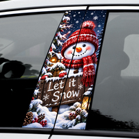 Autocollant de Noël Bonhomme de Neige pour Poteau B de Voiture, Lot de 2, Décoration de Colonne Centrale de Vitre Automobile pour Vacances d'Hiver, PVC Imperméable