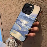Coque de téléphone tendance avec motif vague de peinture à l'huile colorée argentée pour iPhone 15 Pro Max 14 13, cadre plaqué mode et dos mat