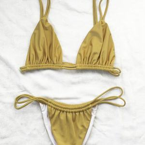 Bikini de una pieza con logo personalizado al por mayor, estampado frontal, traje de baño, ropa de playa, triángulo, tiras, fruncido, corte en V, conjunto de tela - Product Image 5