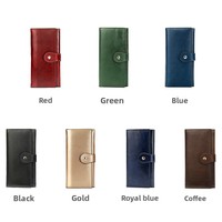 Dompet Keamanan Anti-RFID Kulit Asli Tempat Kartu Kredit Kapasitas Besar Dompet Vintage dengan Resleting untuk Wanita