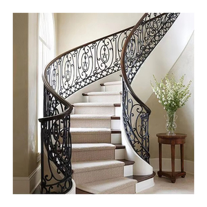 Luces led <span class=keywords><strong>de</strong></span> interior <span class=keywords><strong>de</strong></span> estilo francés, escalones <span class=keywords><strong>de</strong></span> madera maciza, Rayo <span class=keywords><strong>de</strong></span> acero curvo, <span class=keywords><strong>escaleras</strong></span> con barandilla <span class=keywords><strong>de</strong></span> <span class=keywords><strong>hierro</strong></span> forjado, precio <span class=keywords><strong>de</strong></span> fábrica - Product Image 1